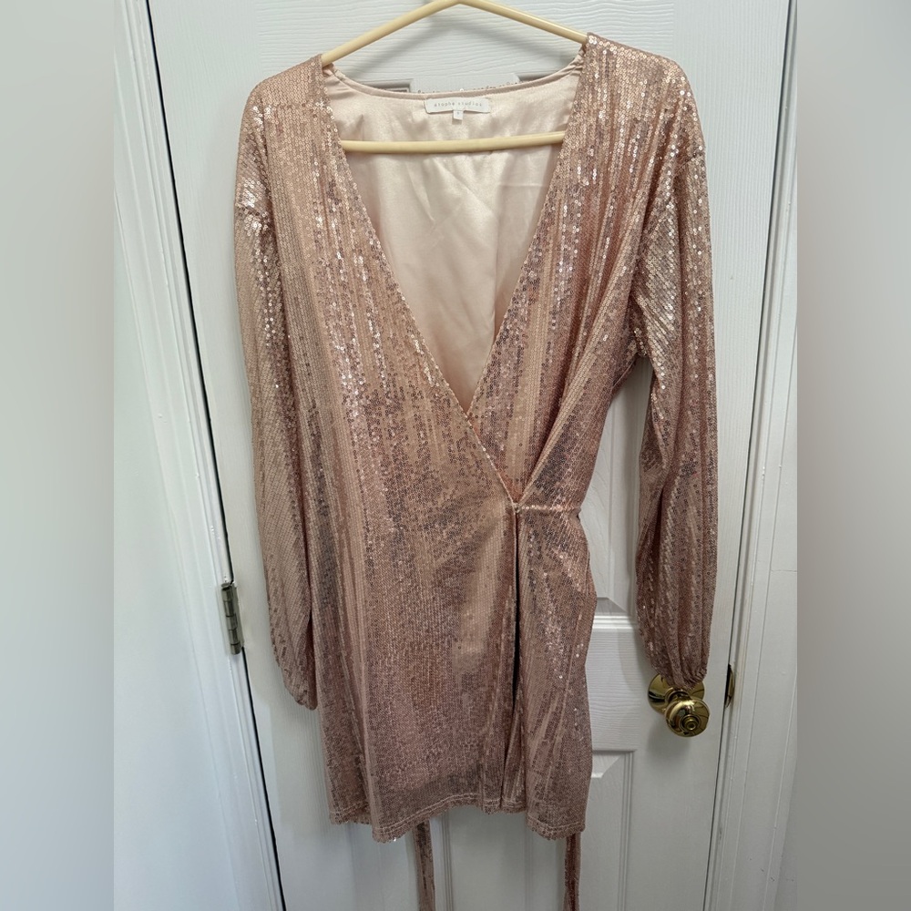 Sequin Wrap Dress in Rose Gold